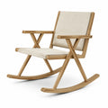 Schaukelstuhl aus Eichenholz mit Leinenstoff Beige