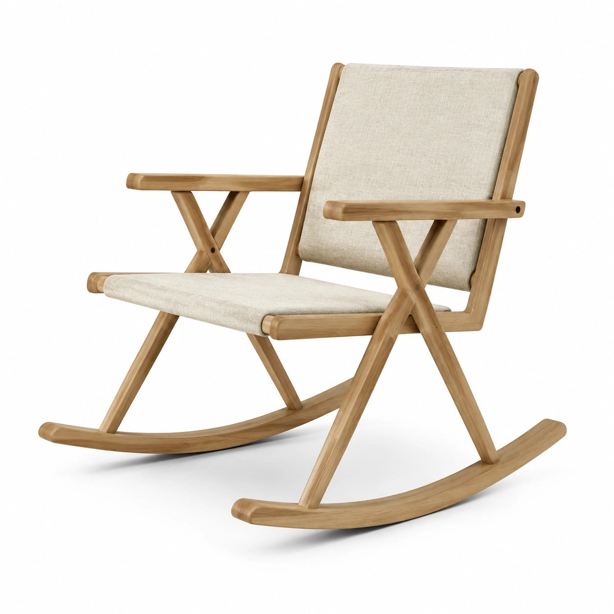 Schaukelstuhl aus Eichenholz mit Leinenstoff Beige