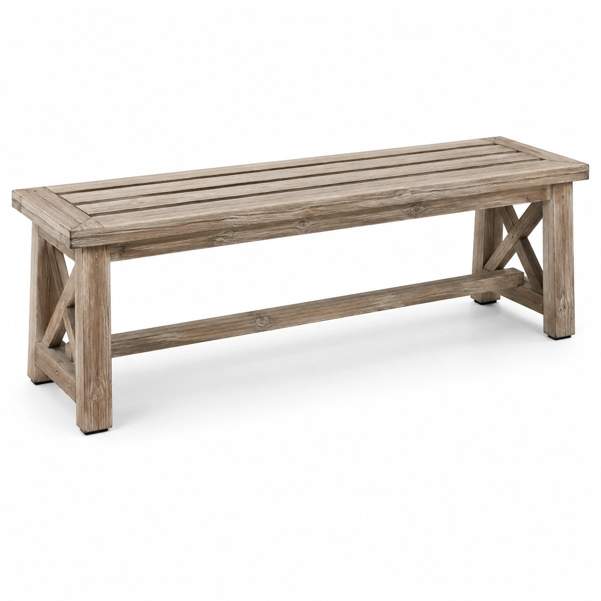 Holzbank aus Eichenholz mit x-förmigen Seitenteilen 180x40x45cm Grau