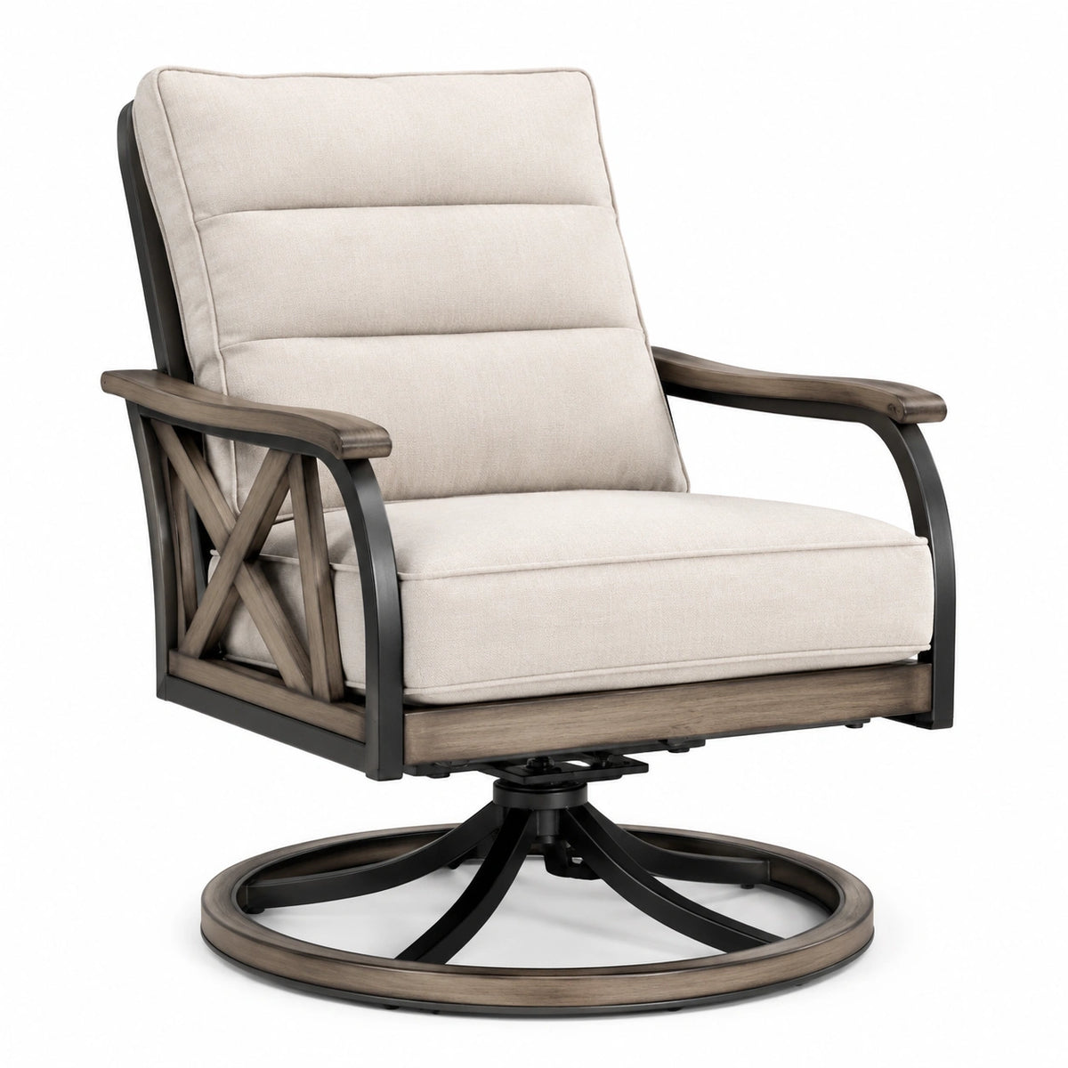Metall- und Holz-Drehstuhl mit Polyesterkissen Beige