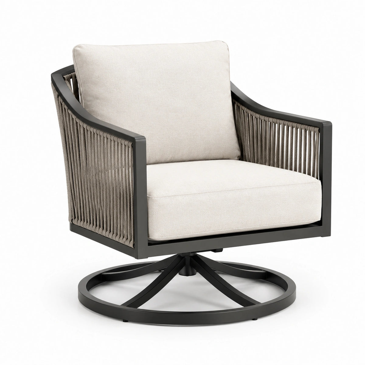 Aluminium-Drehsessel mit Polypropylenseilgeflecht in Creme