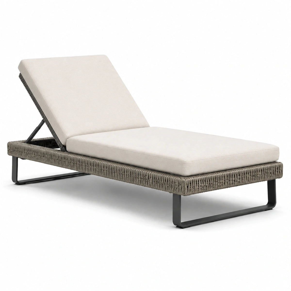 Verstellbare Gartenliege aus Stahl und Polyethylengeflecht mit Kissen Beige 195 cm