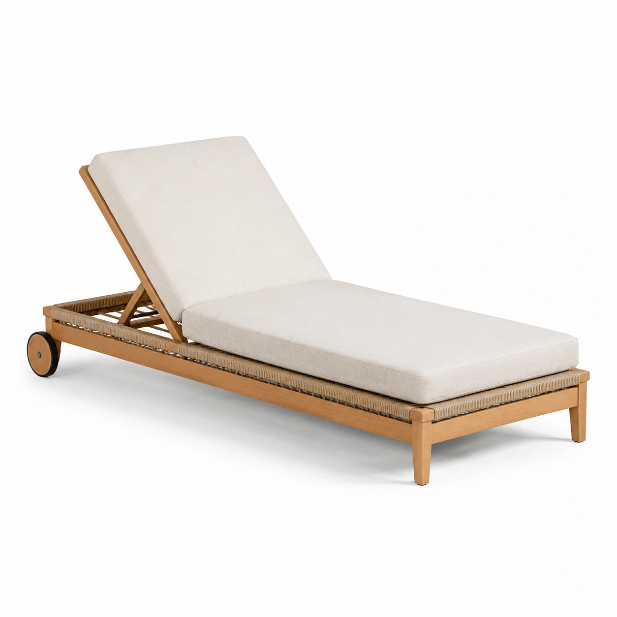 Gartenliege aus Akazienholz mit Leinenpolster Beige