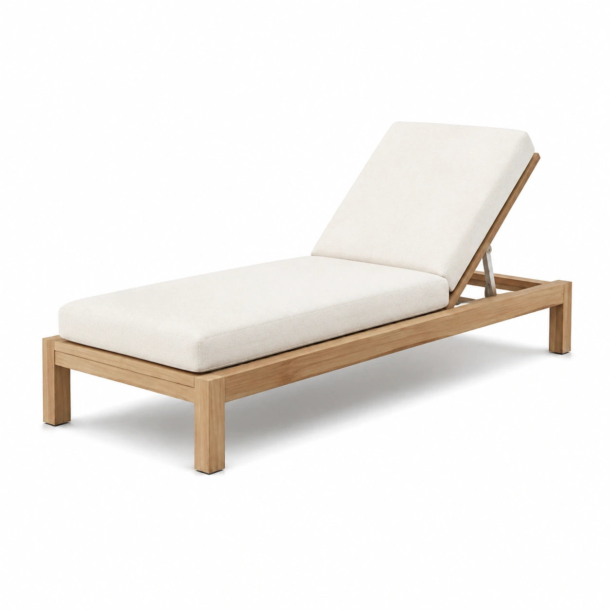 Gartenliege Teakholz verstellbar mit Polyesterkissen Creme 200cm