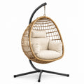 Rattan Hängesessel Ei-Form mit Stahlgestell und Kissen Beige