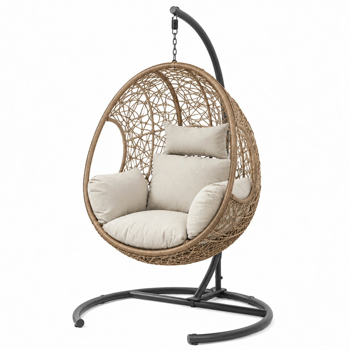 Hängesessel aus Rattan mit Stahlrahmen und Polyesterpolsterung Beige