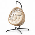Runder PE-Rattan-Hängesessel mit Kissen Beige Innen/Außen 105x105x195cm