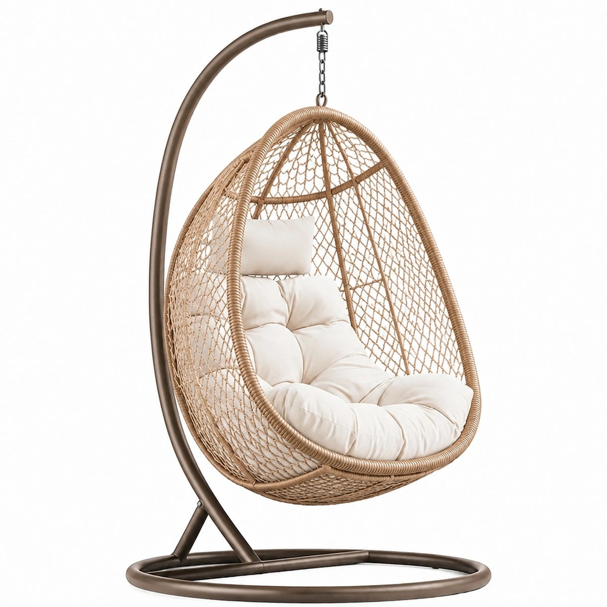 Hängesessel Ei-Form Rattan Stahlrahmen Beige