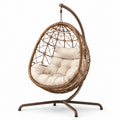 Rattan Hängesessel mit Metallgestell und Polyesterkissen