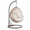 Rattan Hängesessel mit Metallgestell und Polyestergemisch Kissen, Hellbeige