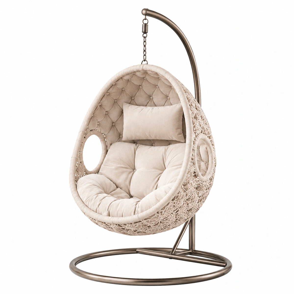 Hängesessel Ei-Form Stahl Rattan Beige