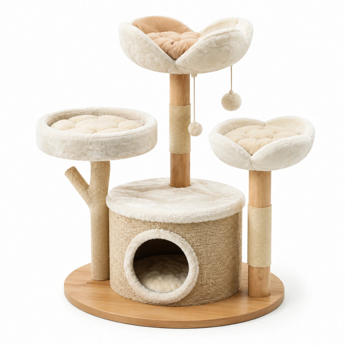 Katzenkratzbaum aus Holz, Sisal und Plüsch, Beige, 60x40x100cm
