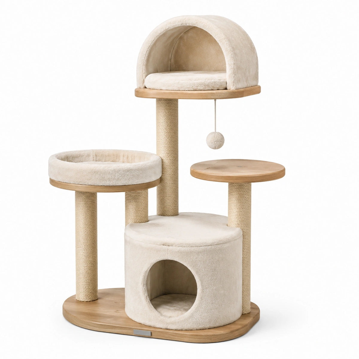 Kratzbaum aus Holz und Sisal, Beige, 120 cm Höhe