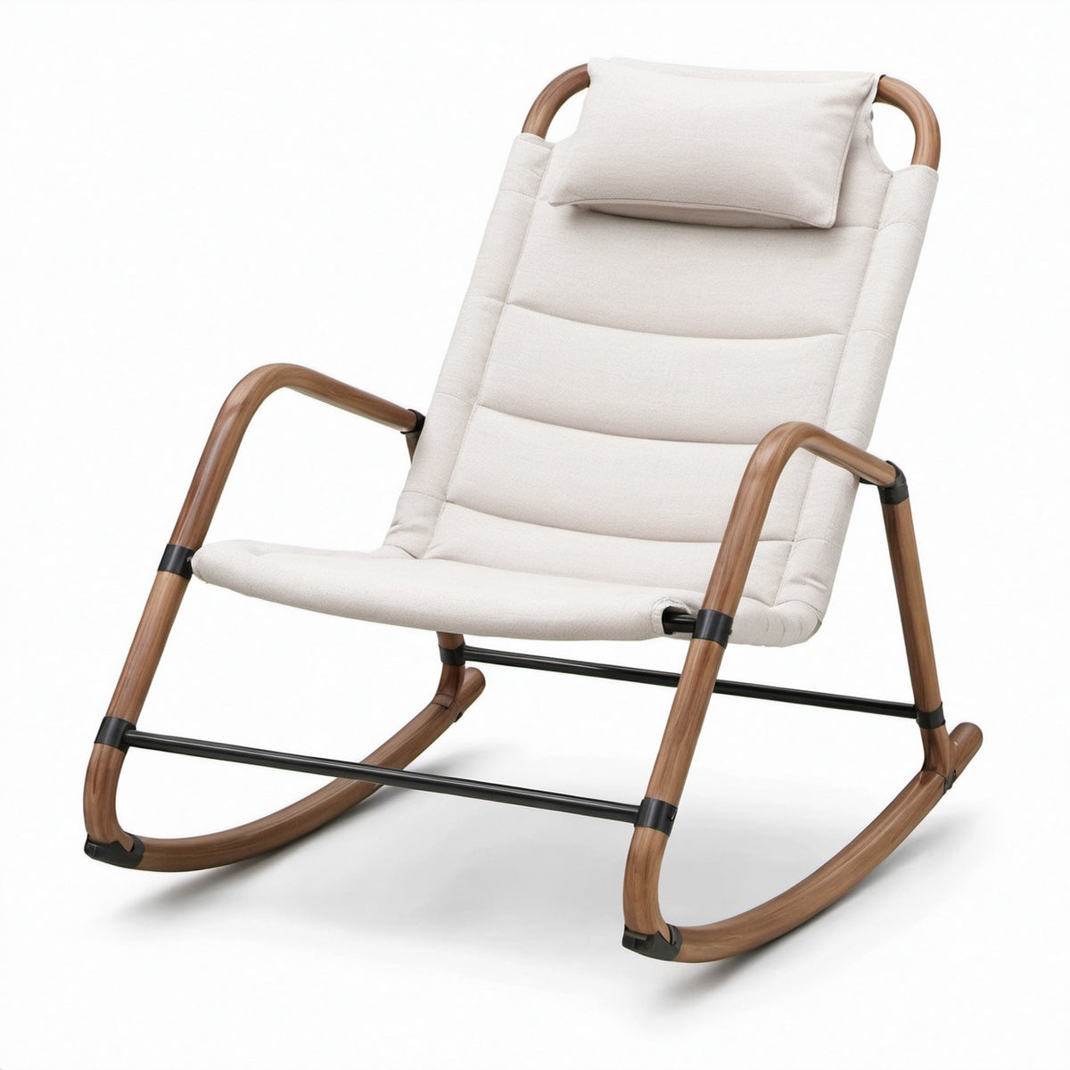 Schaukelstuhl mit Leinenbezug und Walnussholzrahmen Beige