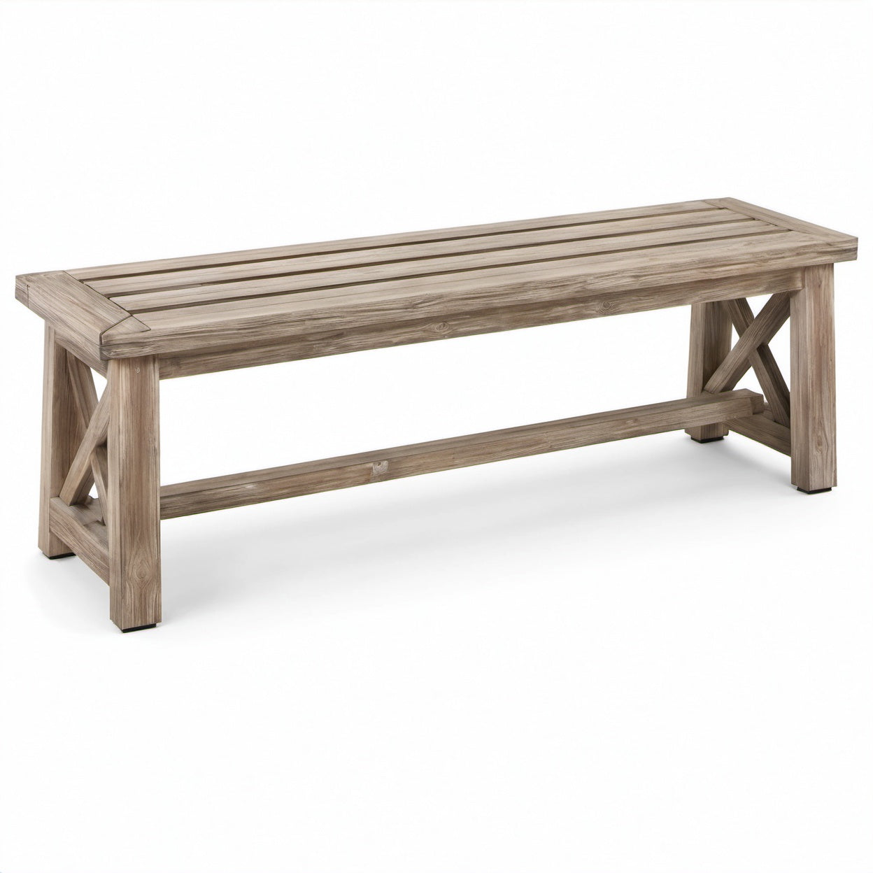 Holzbank aus Eichenholz mit x-förmigen Seitenteilen 180x40x45cm Grau