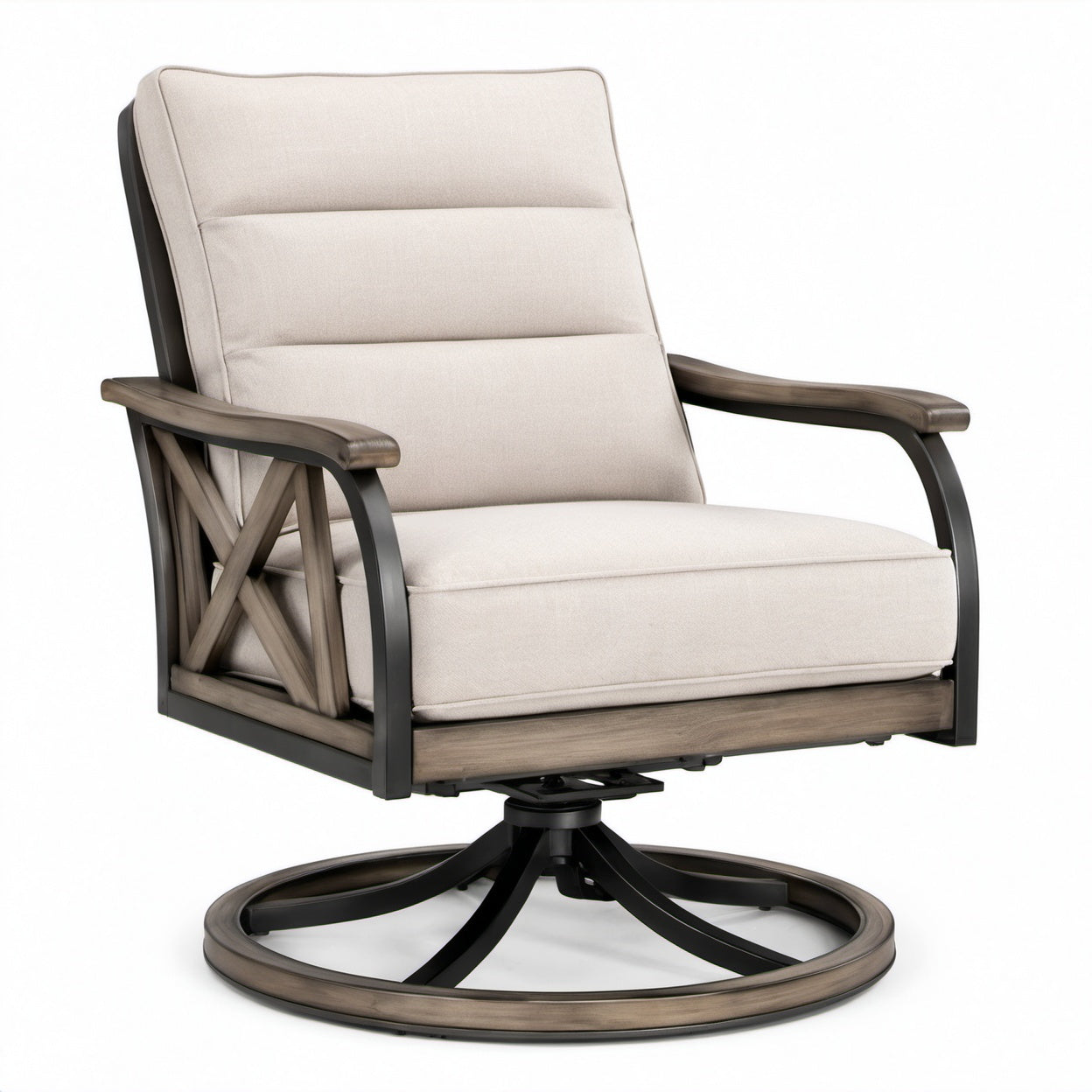 Metall- und Holz-Drehstuhl mit Polyesterkissen Beige
