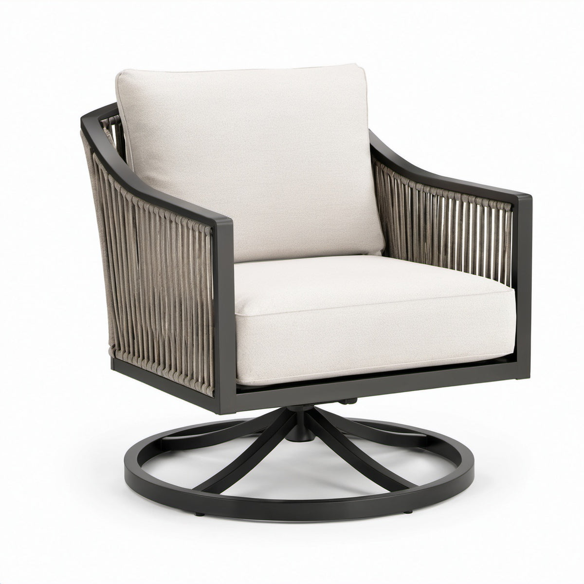 Aluminium-Drehsessel mit Polypropylenseilgeflecht in Creme