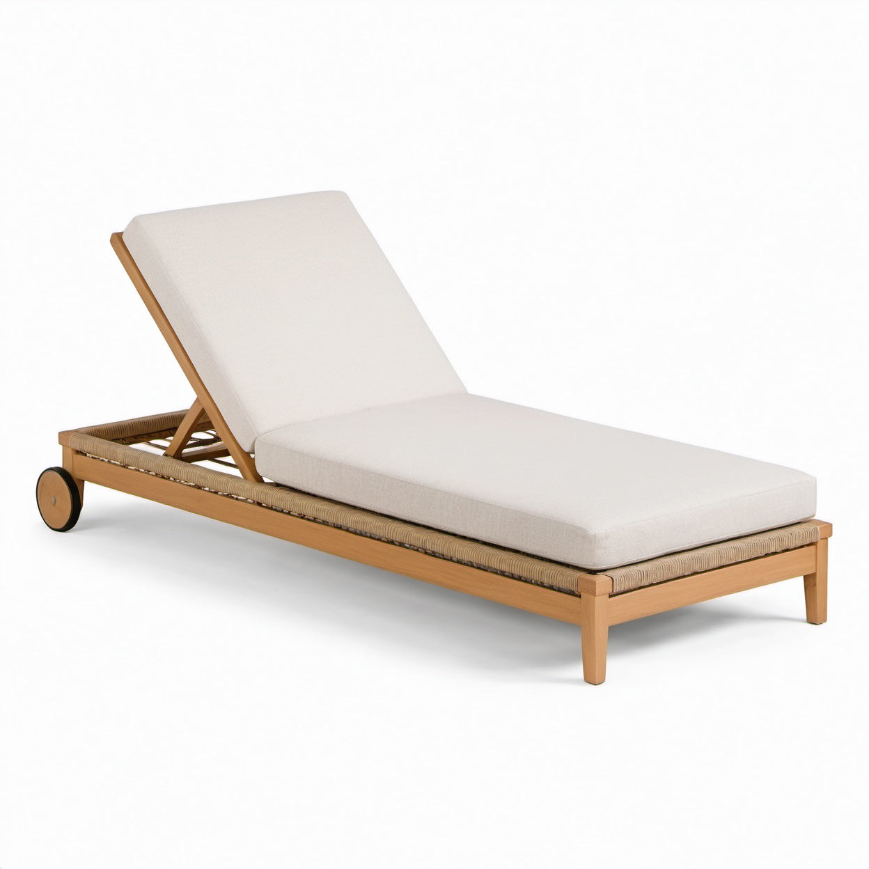 Gartenliege aus Akazienholz mit Leinenpolster Beige