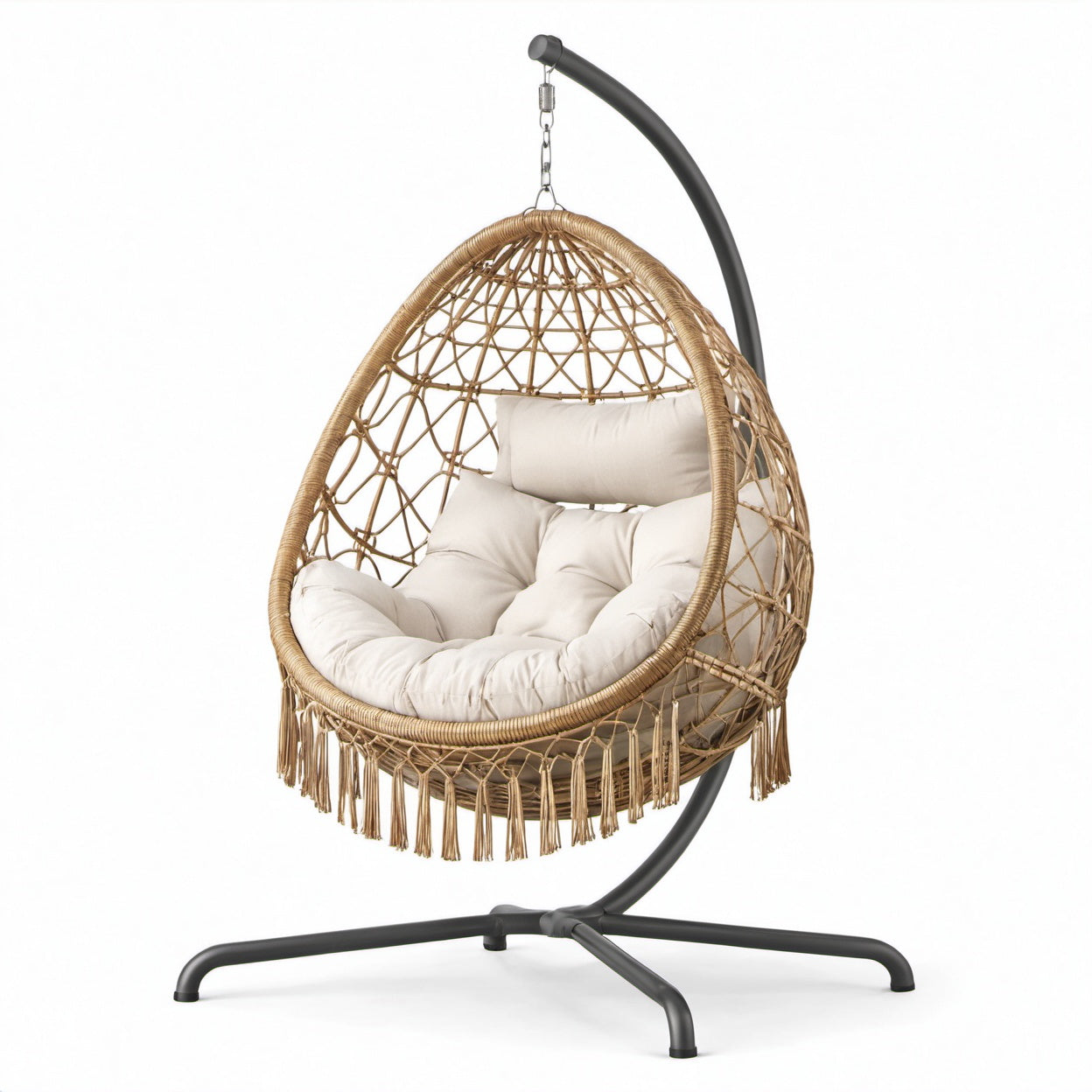 Rattan Hängesessel mit Stahlrahmen Beige