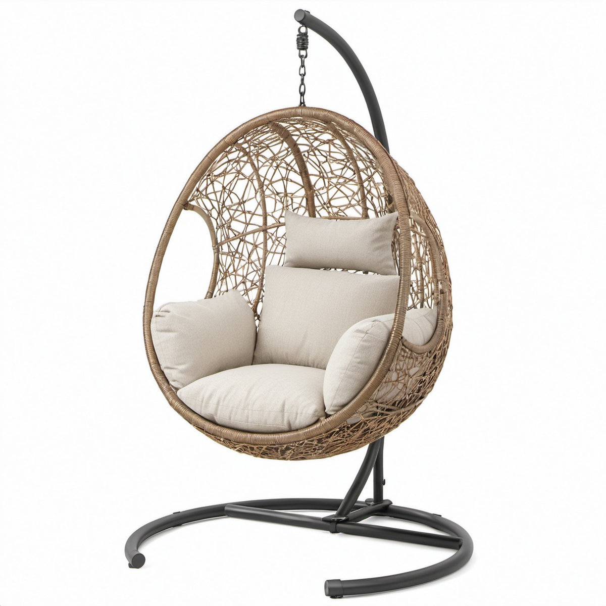 Hängesessel aus Rattan mit Stahlrahmen und Polyesterpolsterung Beige