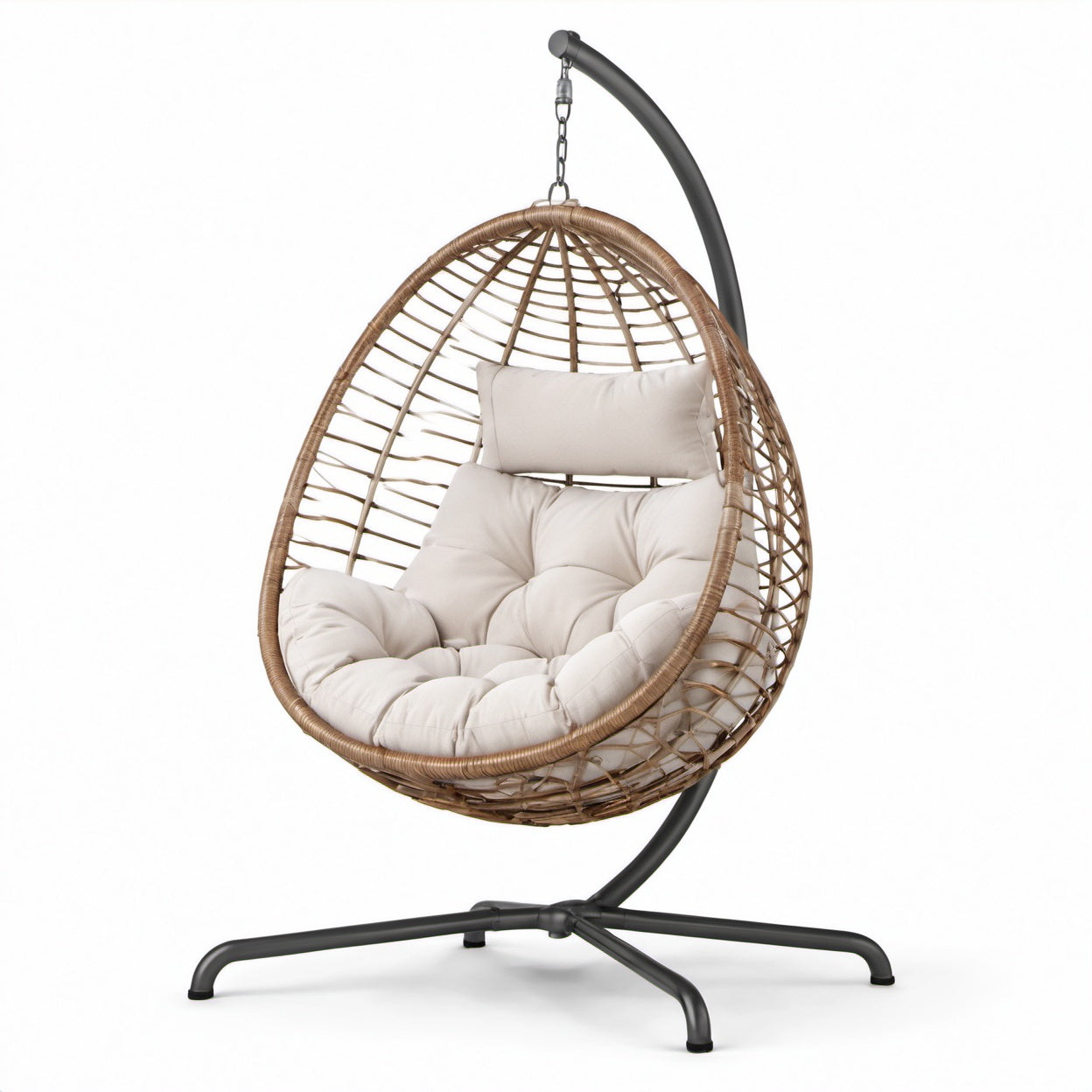 Hängesessel Rattan Stahl Beige Kissen 195 cm