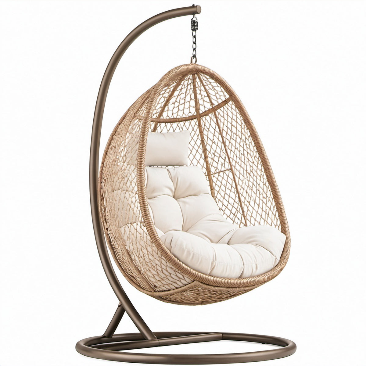 Hängesessel Ei-Form Rattan Stahlrahmen Beige