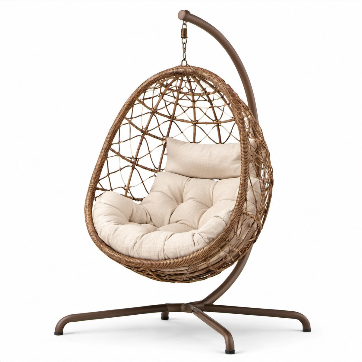 Rattan Hängesessel mit Metallgestell und Polyesterkissen
