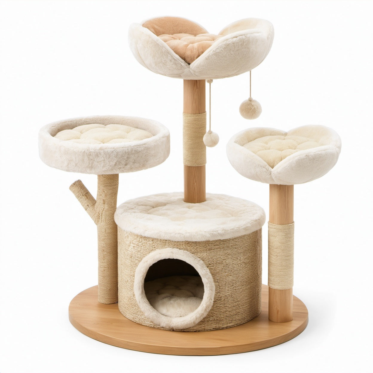 Katzenkratzbaum aus Holz, Sisal und Plüsch, Beige, 60x40x100cm